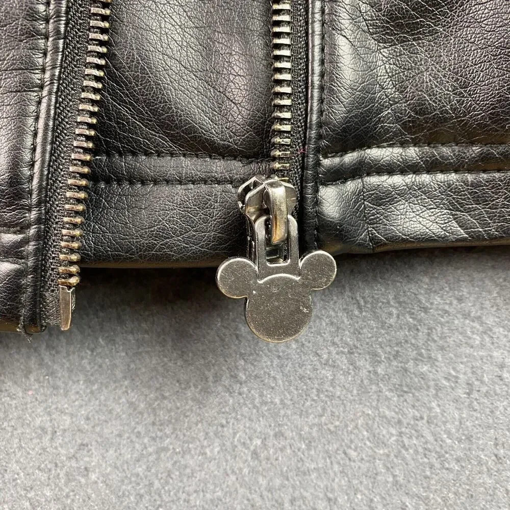 Disney Moto Zip Faux Leather Mickey Mouse Studded Jacket Size 9-10 Black Pink